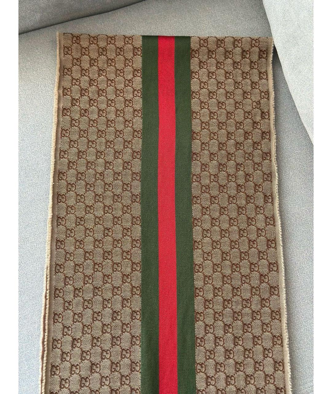 GUCCI Коричневый шерстяной шарф, фото 6