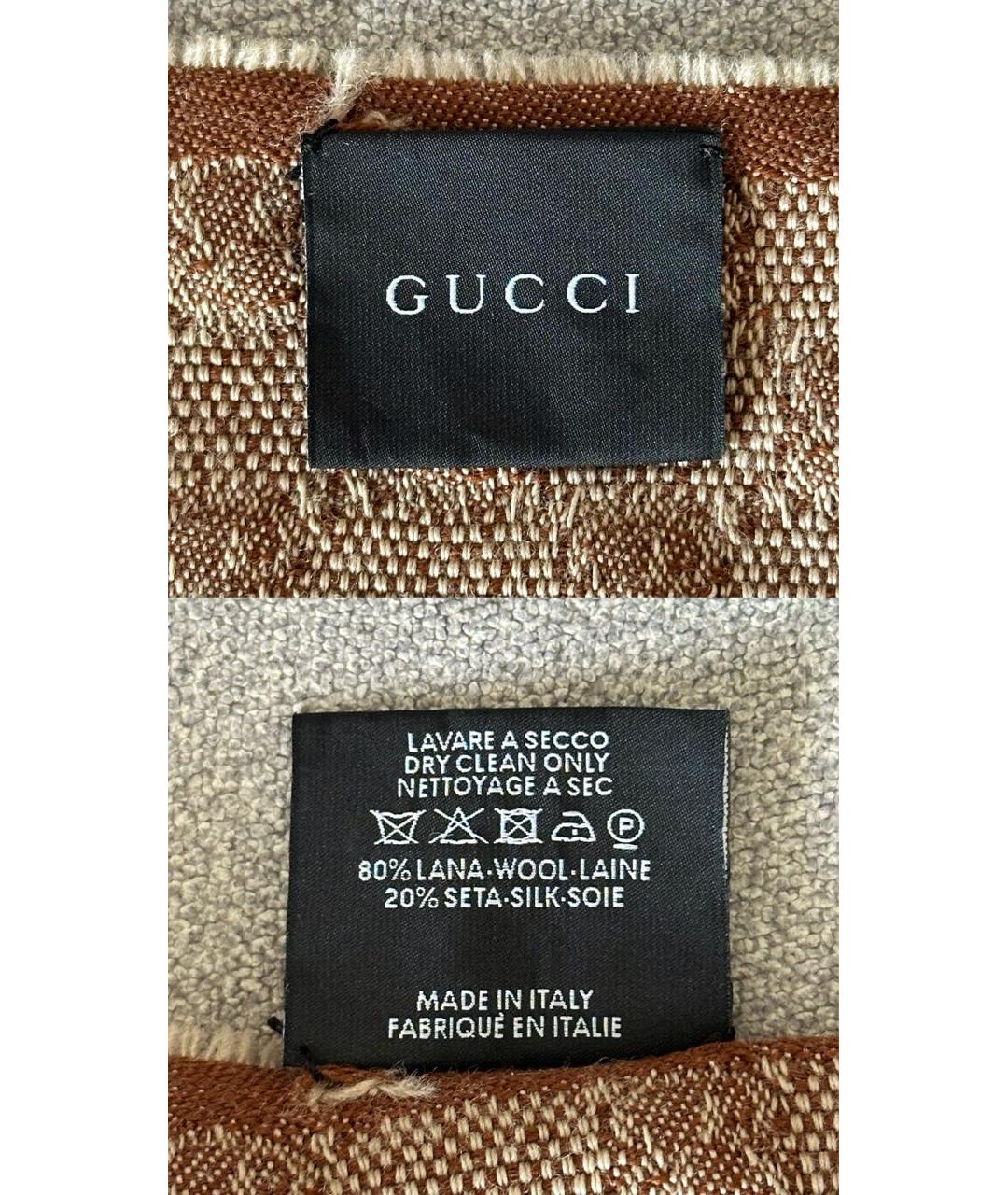 GUCCI Коричневый шерстяной шарф, фото 7