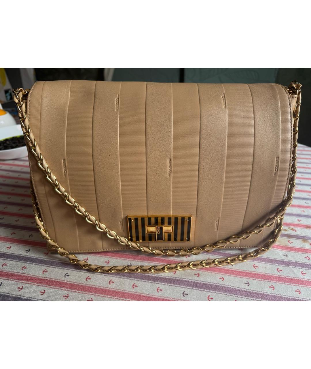 FENDI Бежевая кожаная сумка через плечо, фото 8