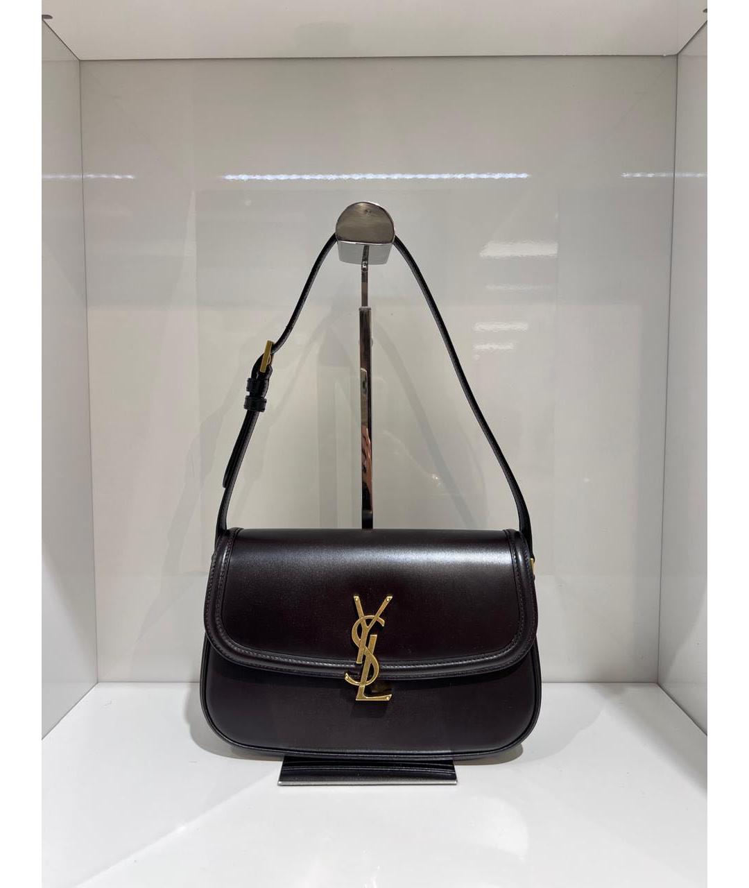 SAINT LAURENT Коричневая кожаная сумка с короткими ручками, фото 2