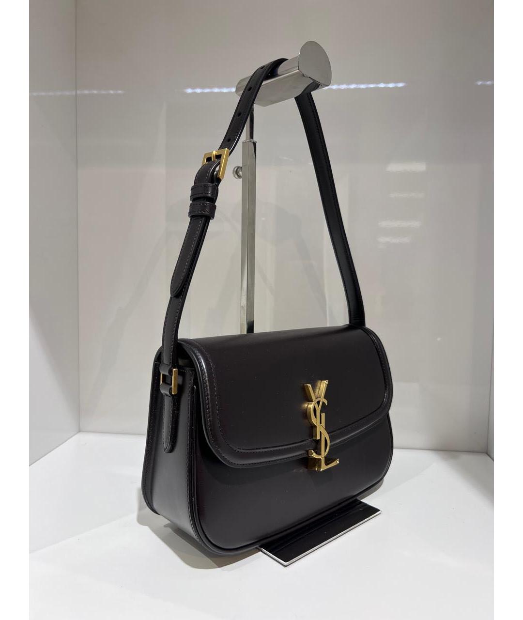 SAINT LAURENT Коричневая кожаная сумка с короткими ручками, фото 3