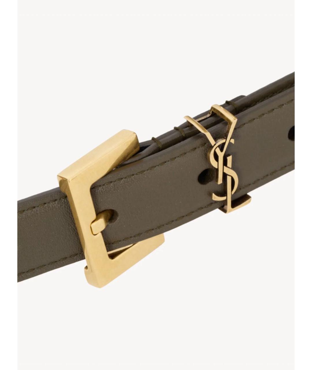 SAINT LAURENT Хаки кожаный ремень, фото 2
