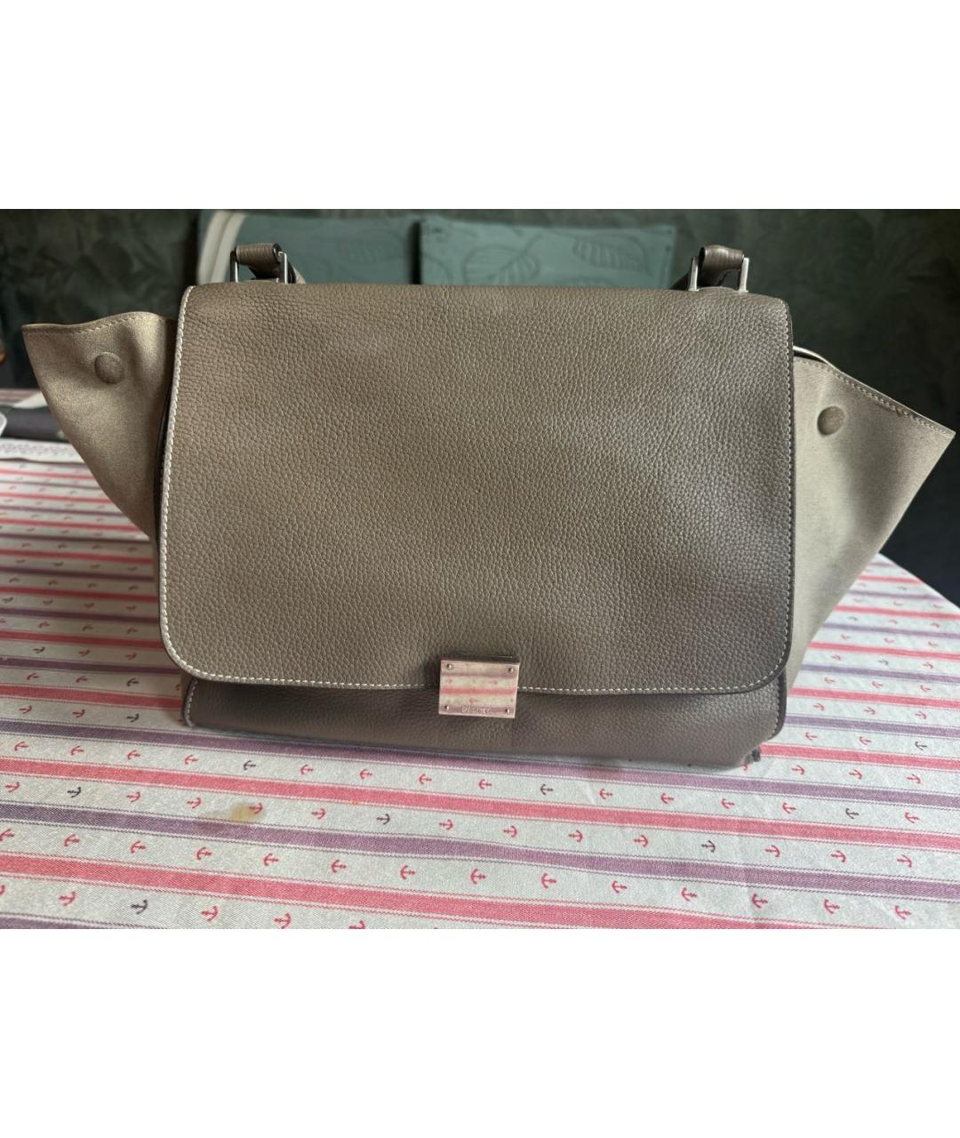 CELINE Серая кожаная сумка с короткими ручками, фото 3