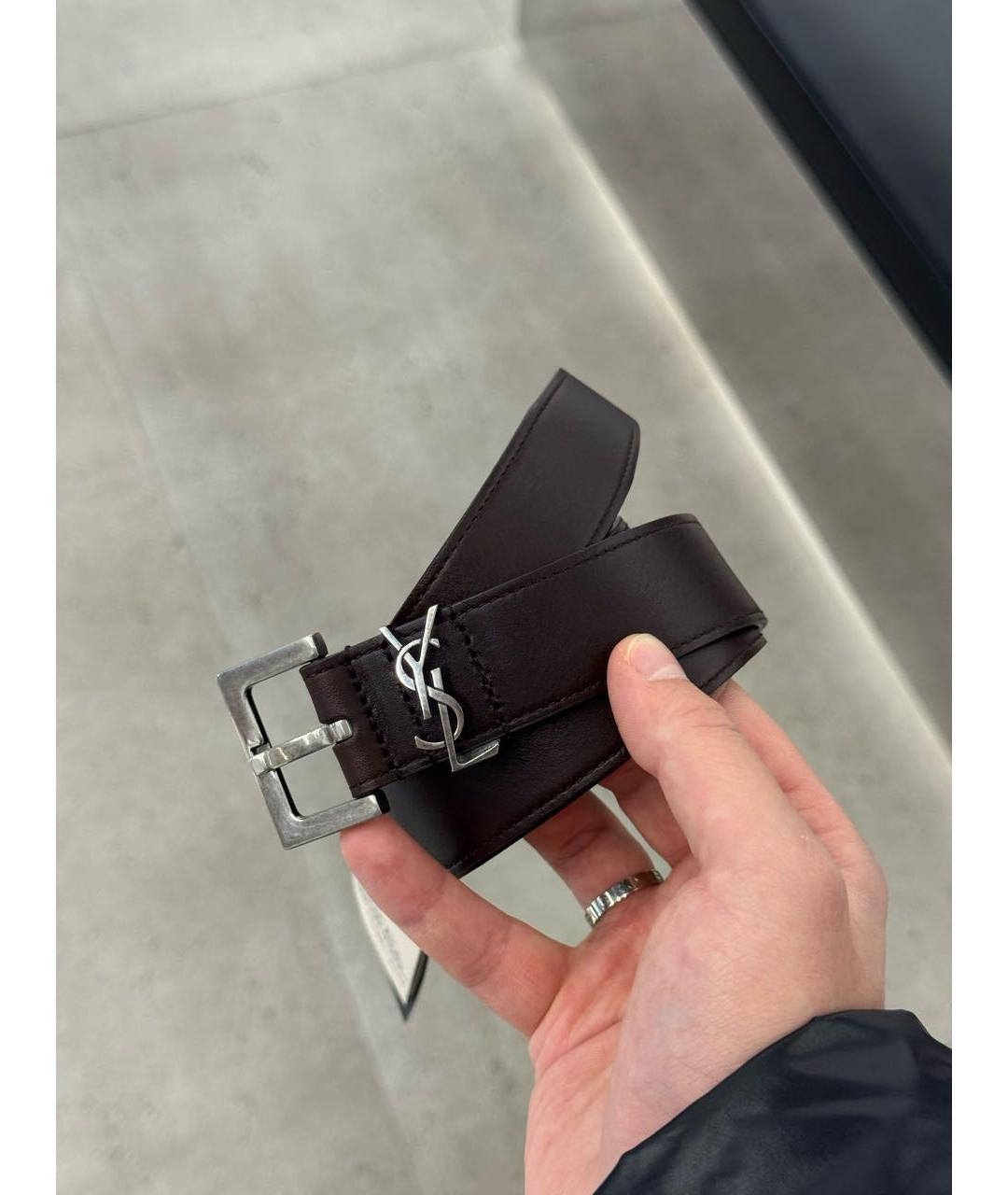 SAINT LAURENT Коричневый кожаный ремень, фото 4