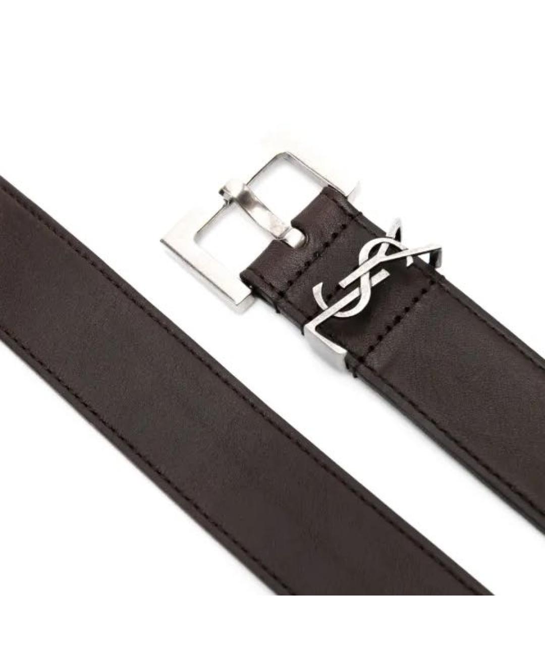 SAINT LAURENT Коричневый кожаный ремень, фото 2