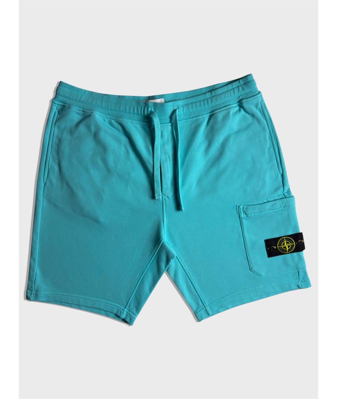 STONE ISLAND Бирюзовые хлопковые шорты, фото 6