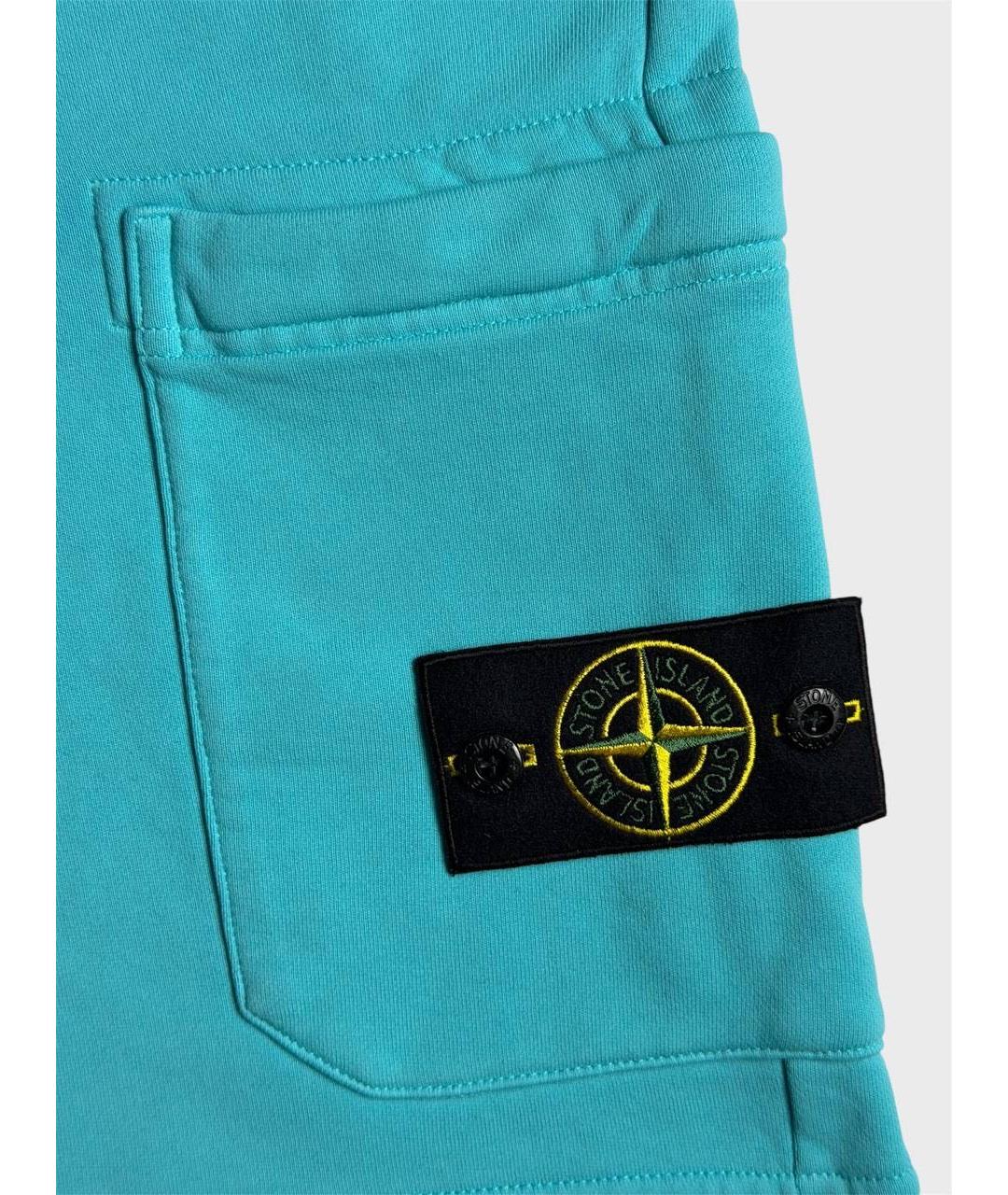 STONE ISLAND Бирюзовые хлопковые шорты, фото 4