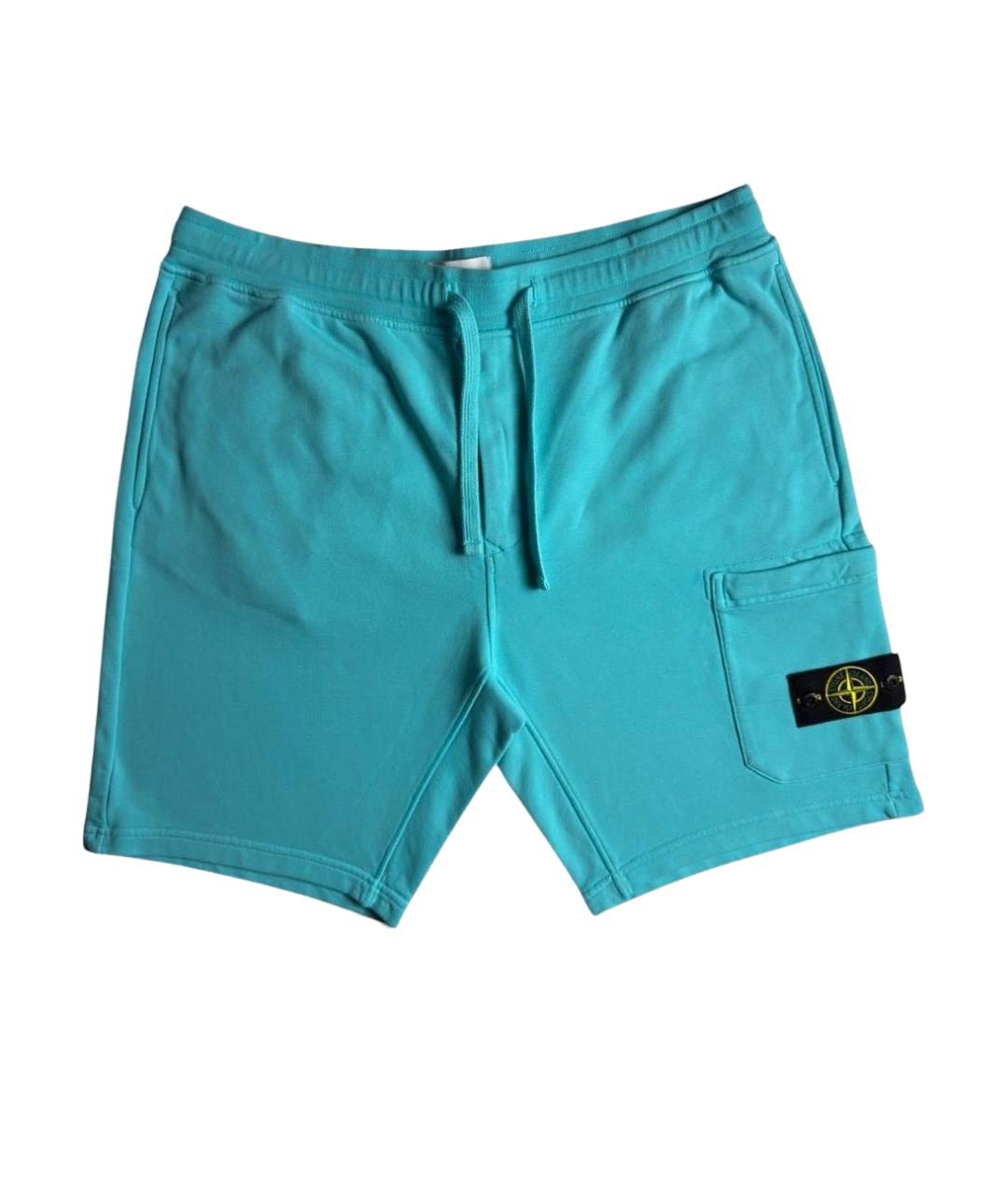 STONE ISLAND Бирюзовые хлопковые шорты, фото 1