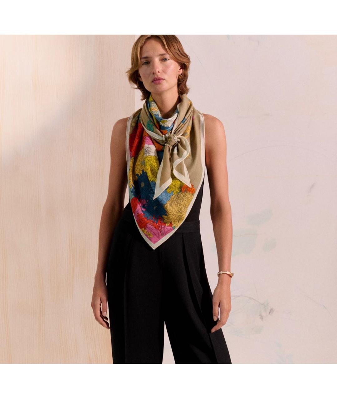 HERMES Бежевый кашемировый платок, фото 3