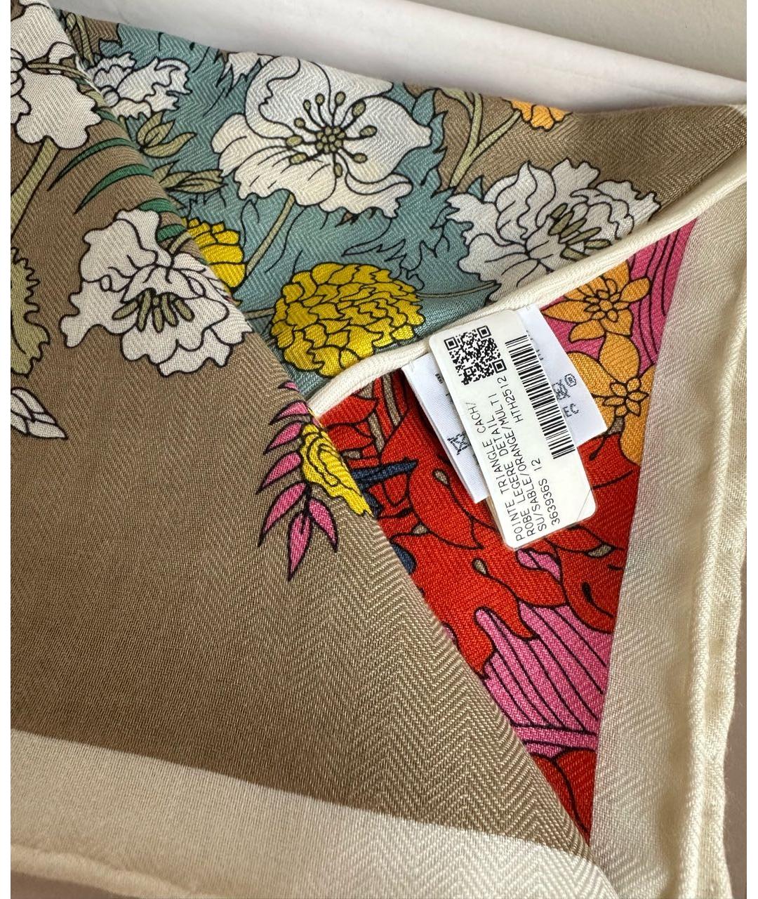 HERMES Бежевый кашемировый платок, фото 5