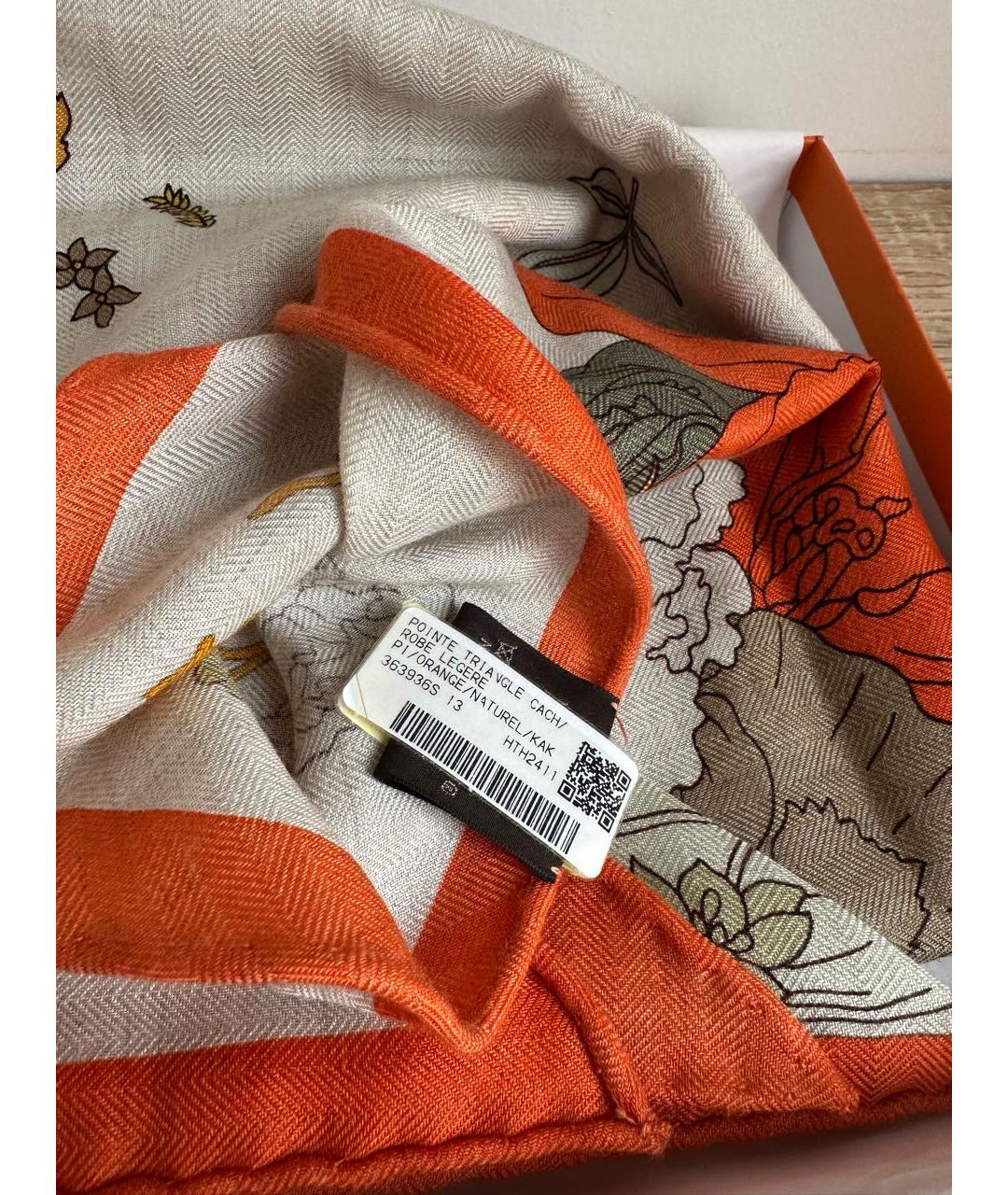 HERMES Бежевый кашемировый платок, фото 5