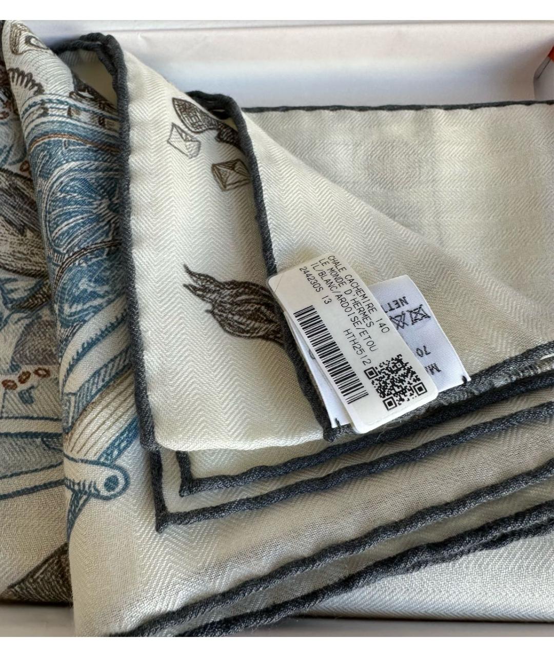 HERMES Серый кашемировый платок, фото 2