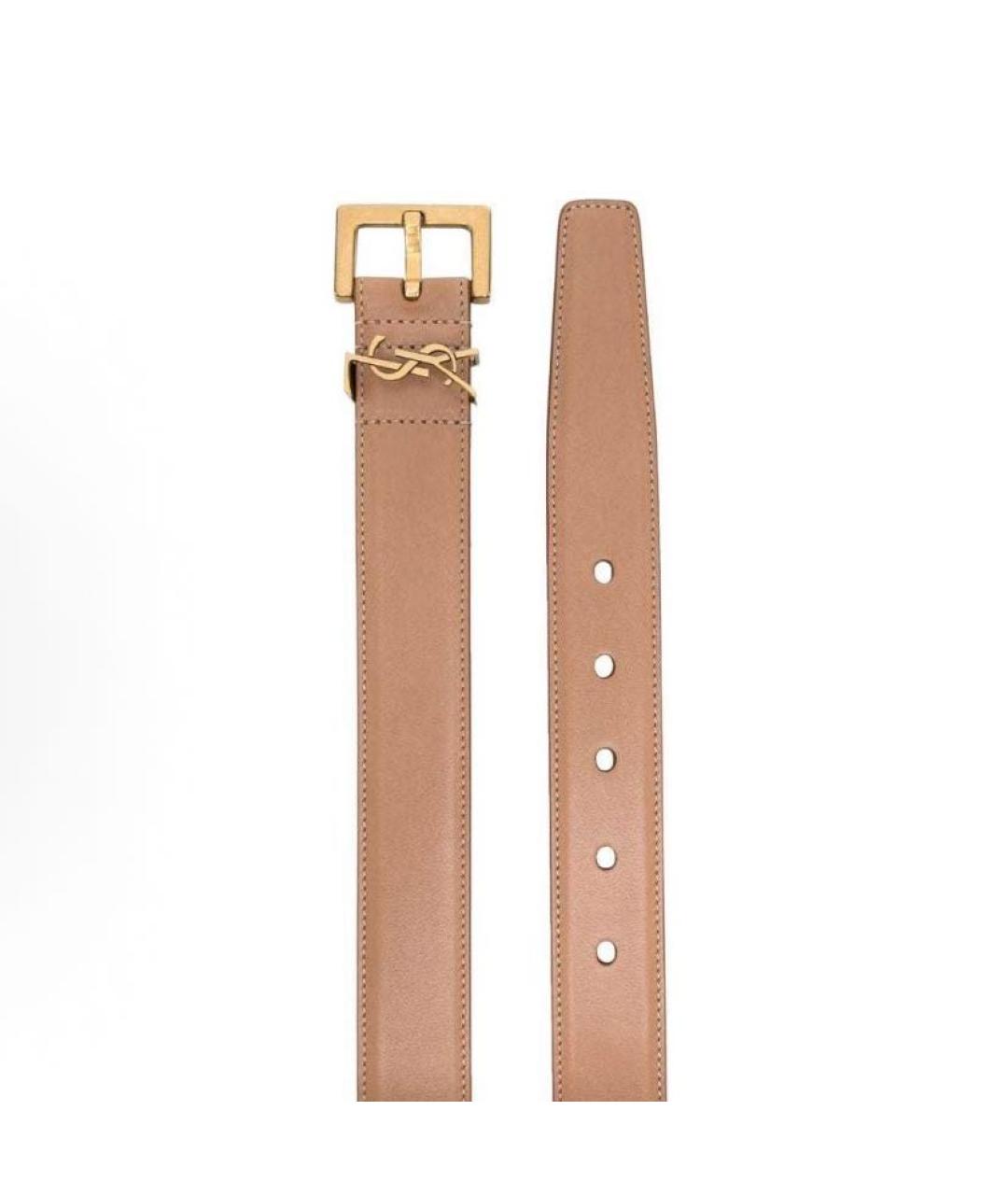 SAINT LAURENT Бежевый кожаный ремень, фото 2