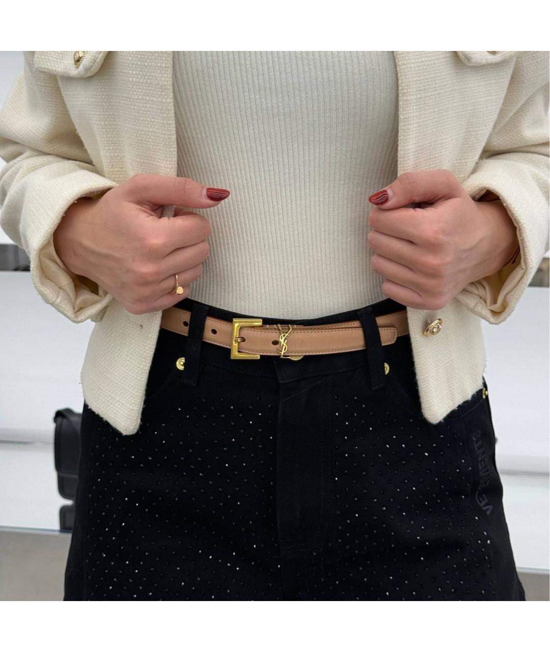 SAINT LAURENT Бежевый кожаный ремень, фото 3