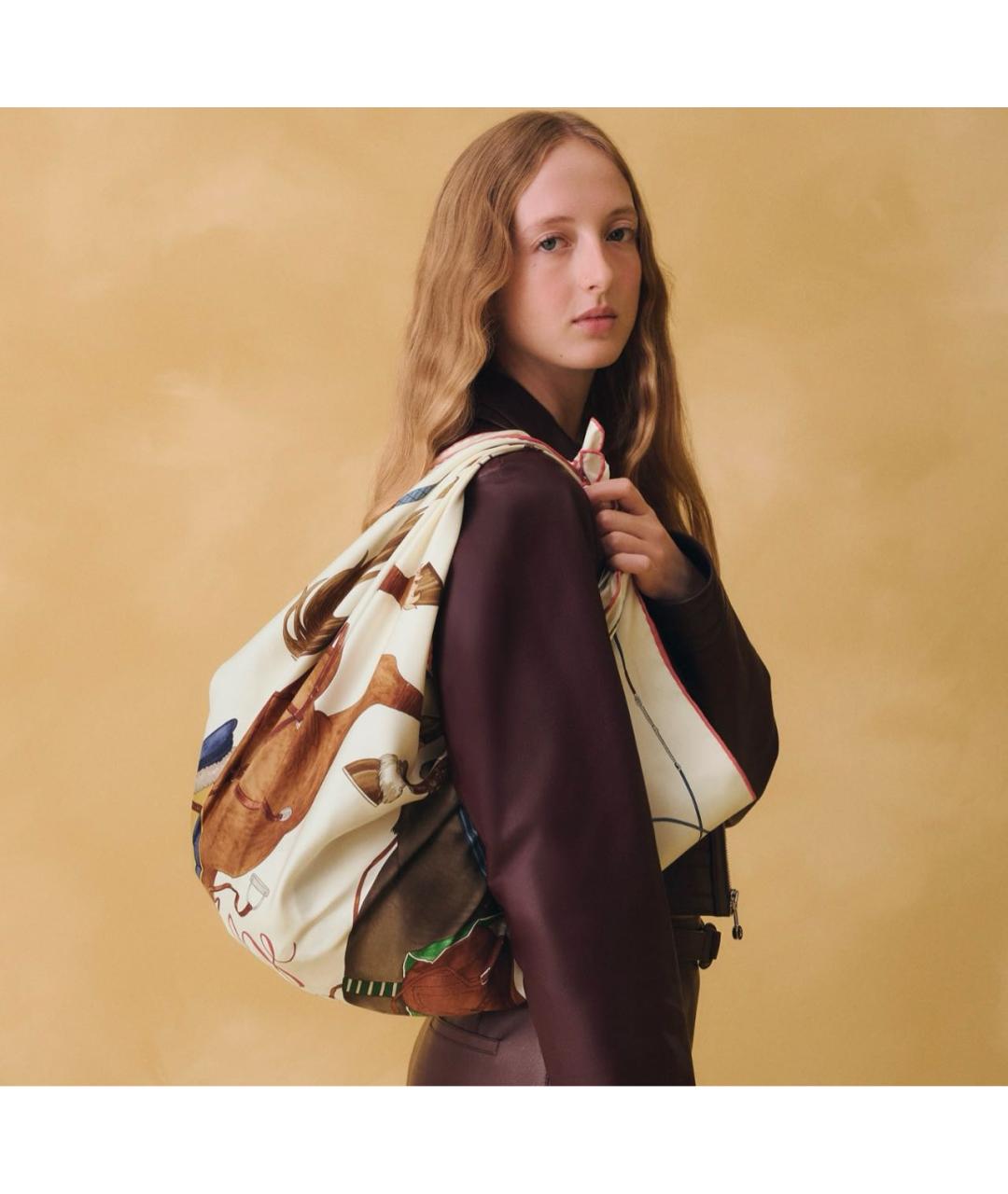 HERMES Белый шелковый платок, фото 3