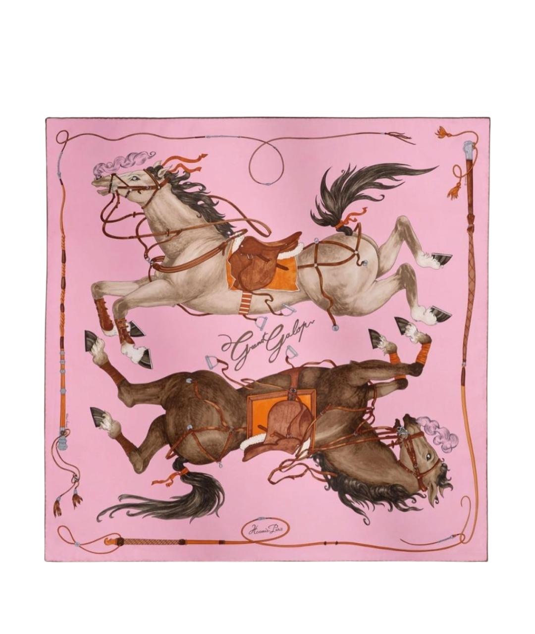 HERMES Розовый шелковый платок, фото 1