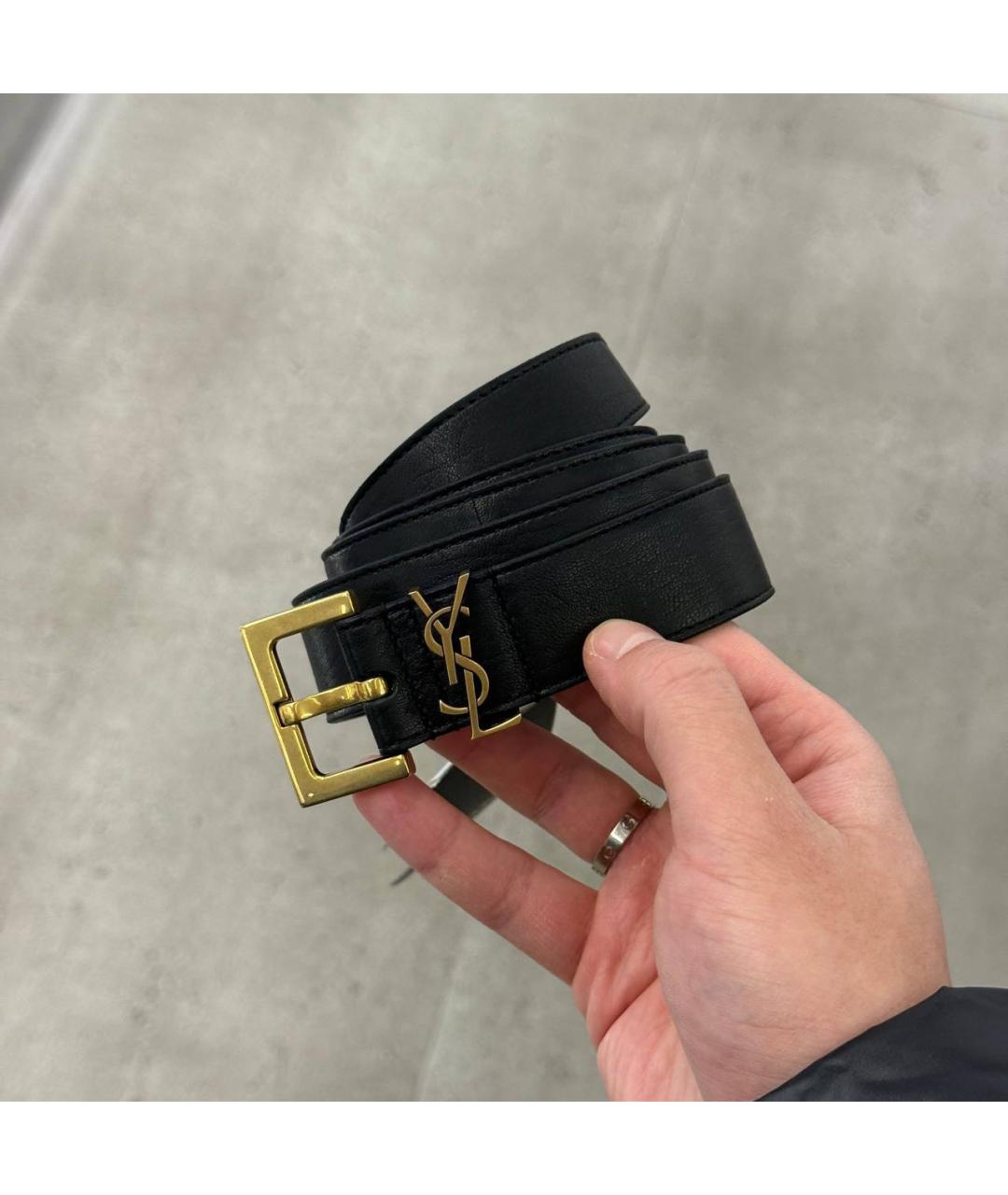 SAINT LAURENT Черный кожаный ремень, фото 2