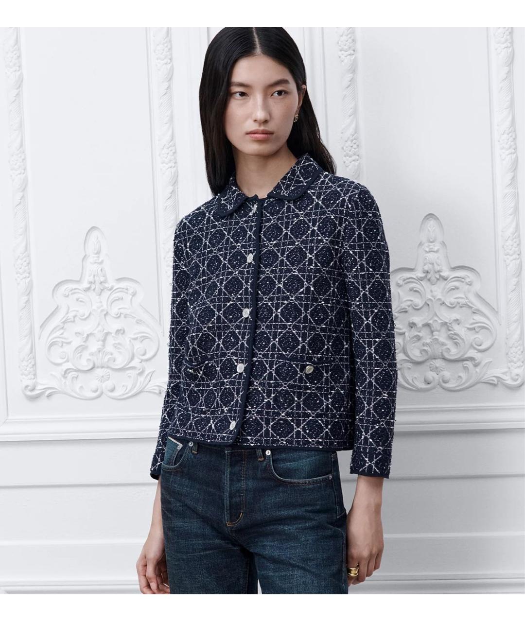 CHRISTIAN DIOR Темно-синий твидовый жакет/пиджак, фото 3