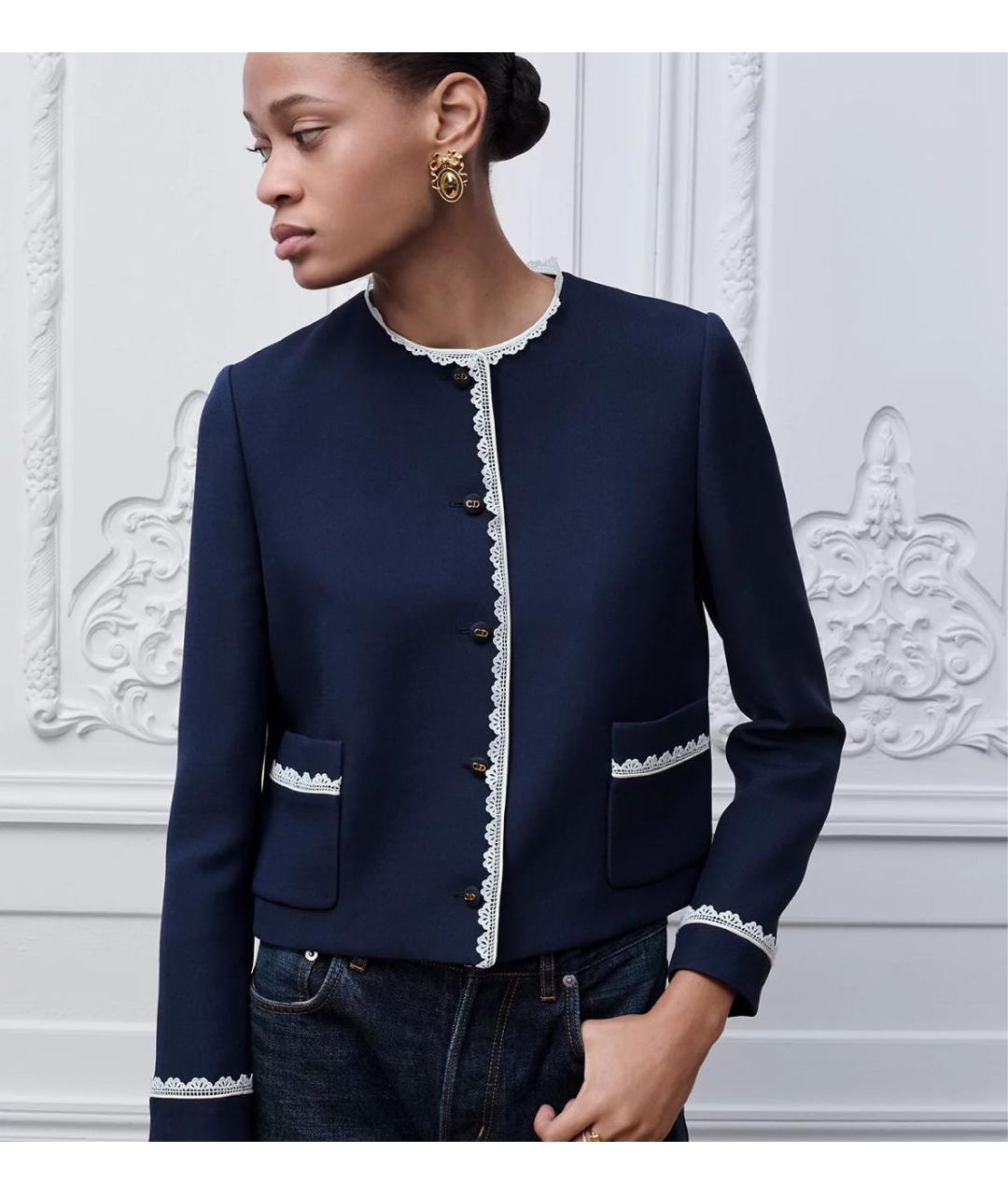 CHRISTIAN DIOR Темно-синий шерстяной жакет/пиджак, фото 3