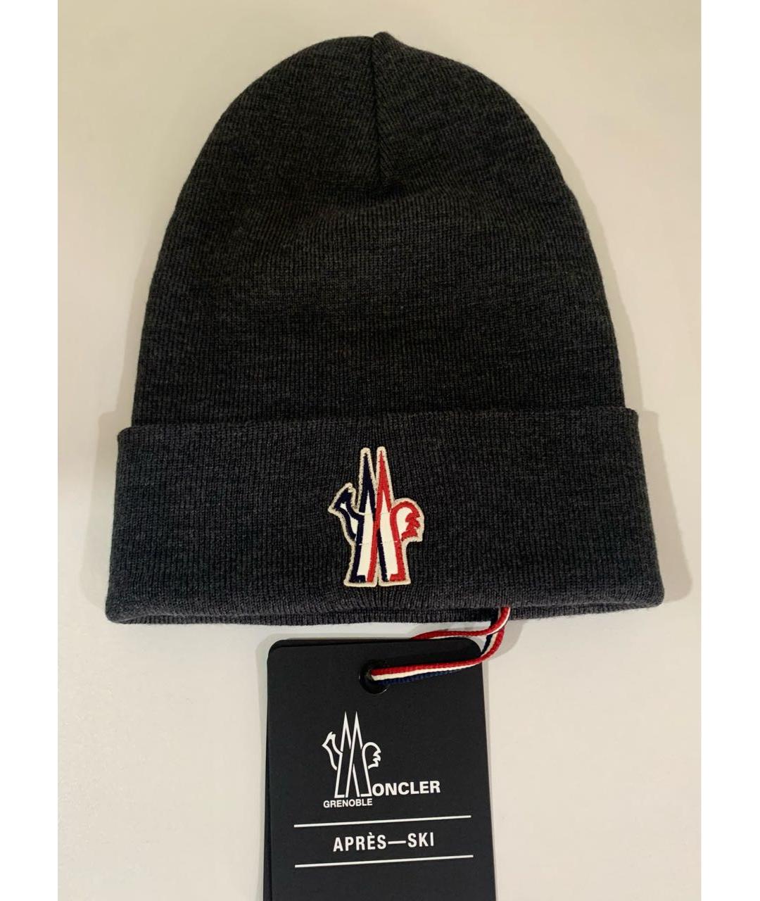 MONCLER Антрацитовая шерстяная шапка, фото 8