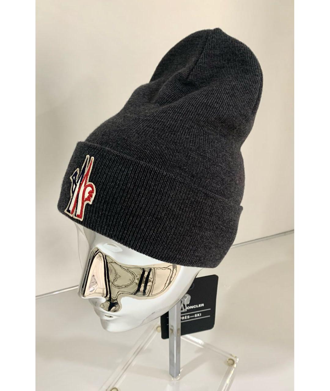 MONCLER Антрацитовая шерстяная шапка, фото 2