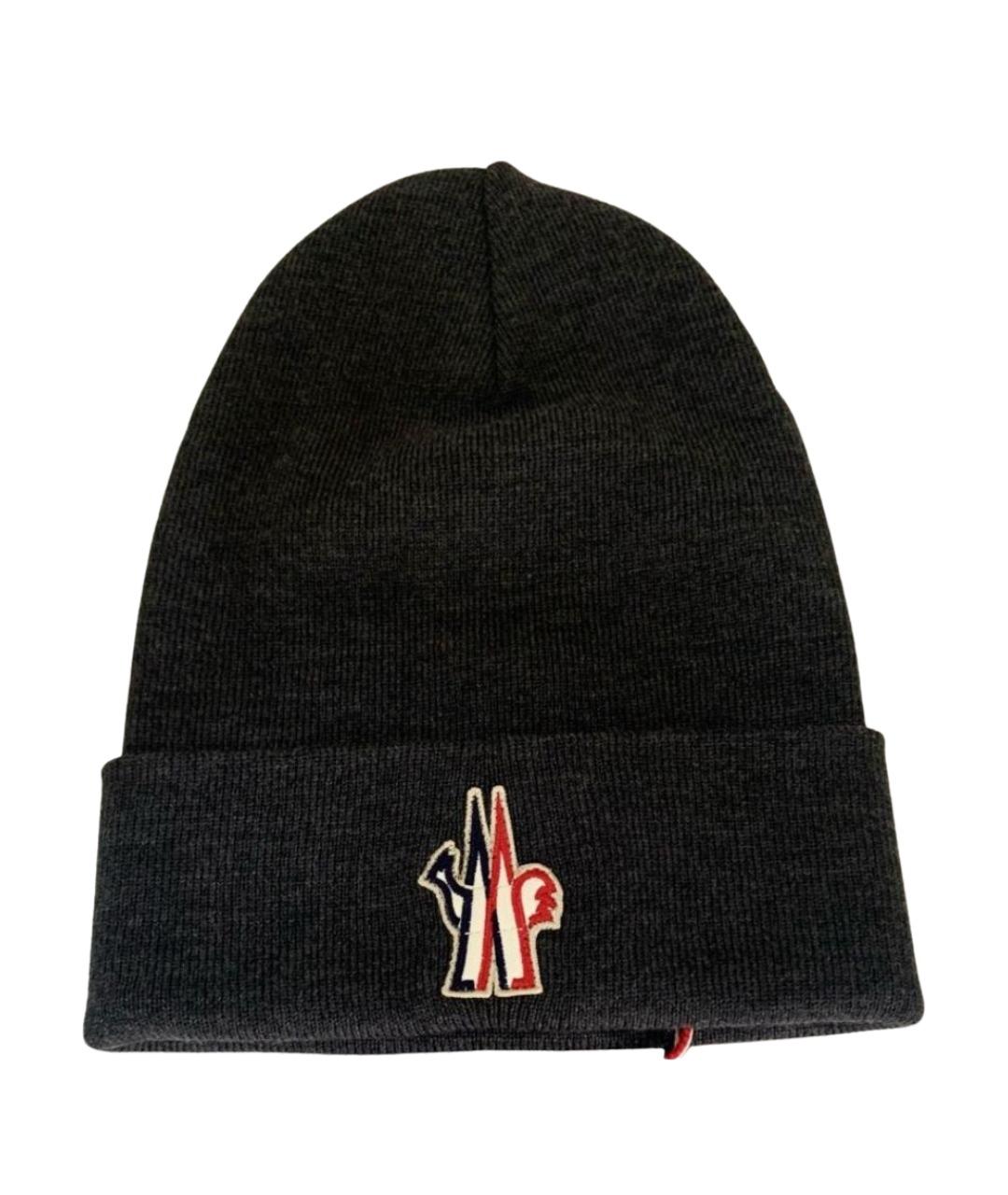 MONCLER Антрацитовая шерстяная шапка, фото 1