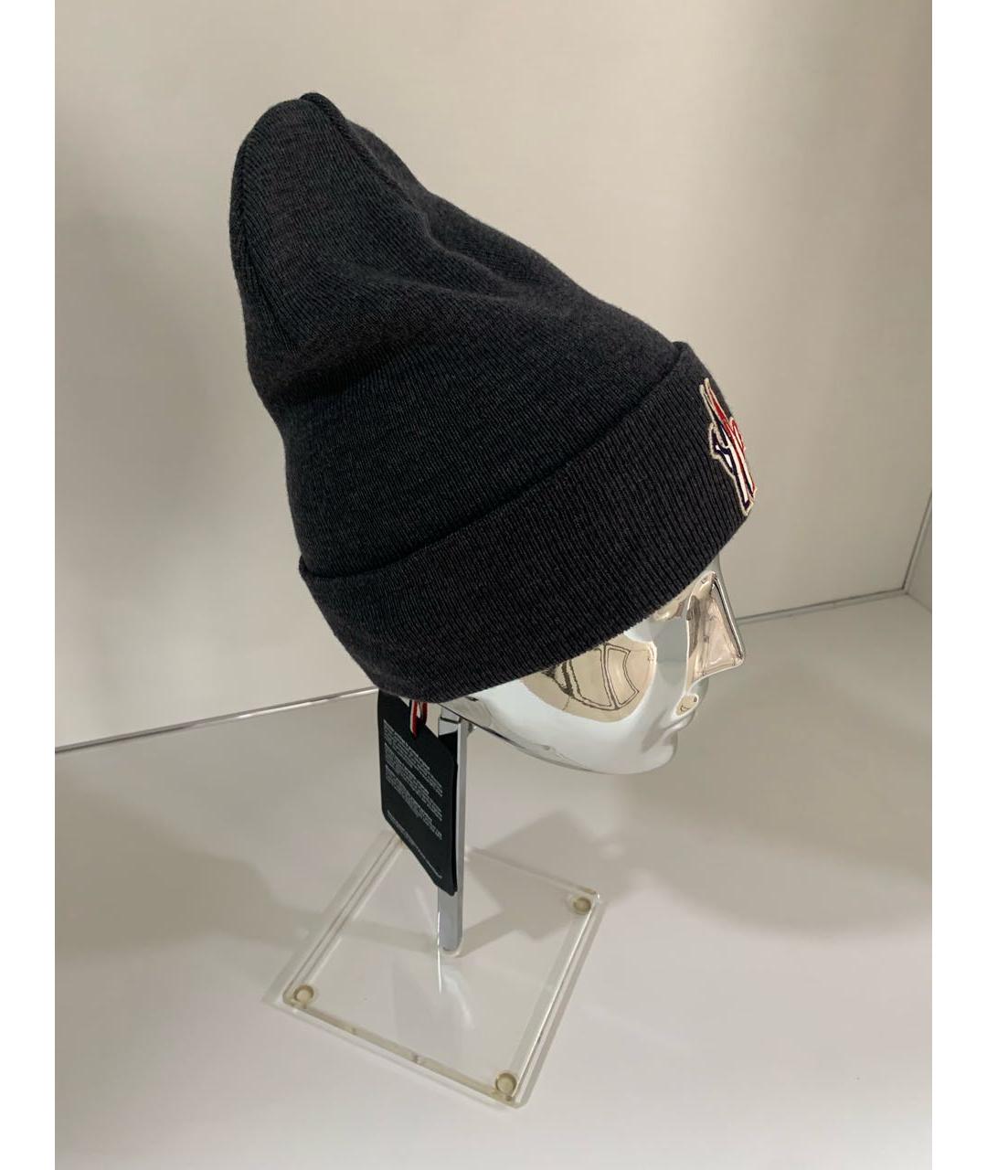 MONCLER Антрацитовая шерстяная шапка, фото 5