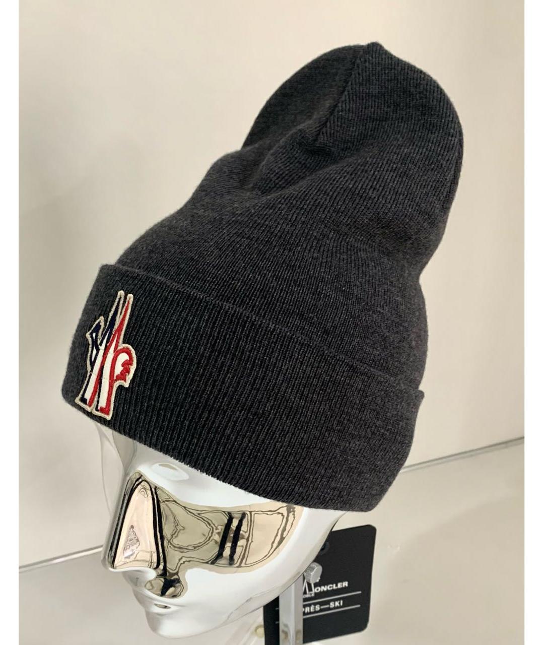 MONCLER Антрацитовая шерстяная шапка, фото 7