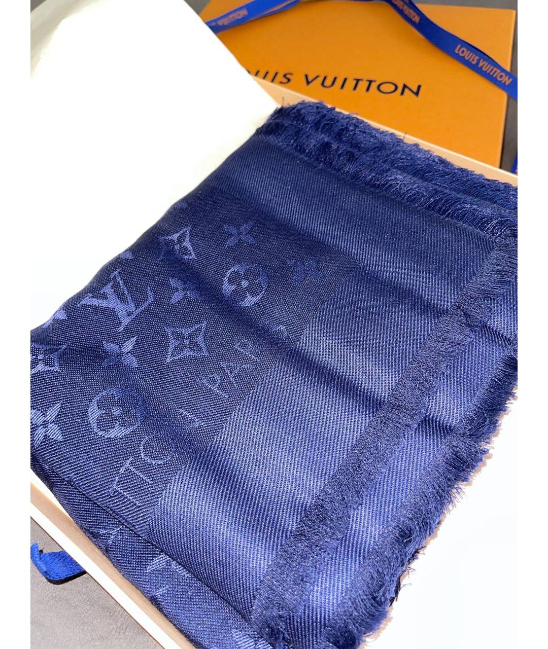 LOUIS VUITTON Темно-синий кашемировый платок, фото 4
