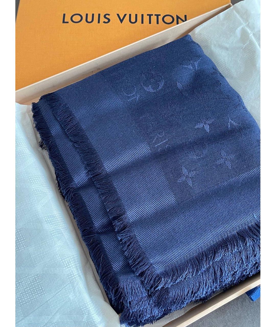 LOUIS VUITTON Темно-синий кашемировый платок, фото 2