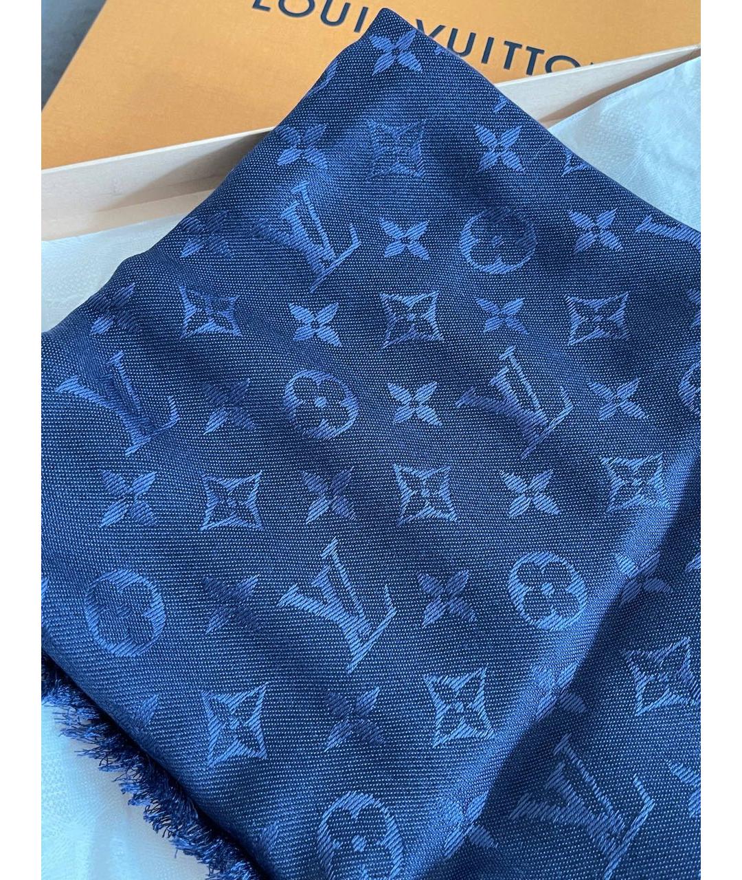 LOUIS VUITTON Темно-синий кашемировый платок, фото 5