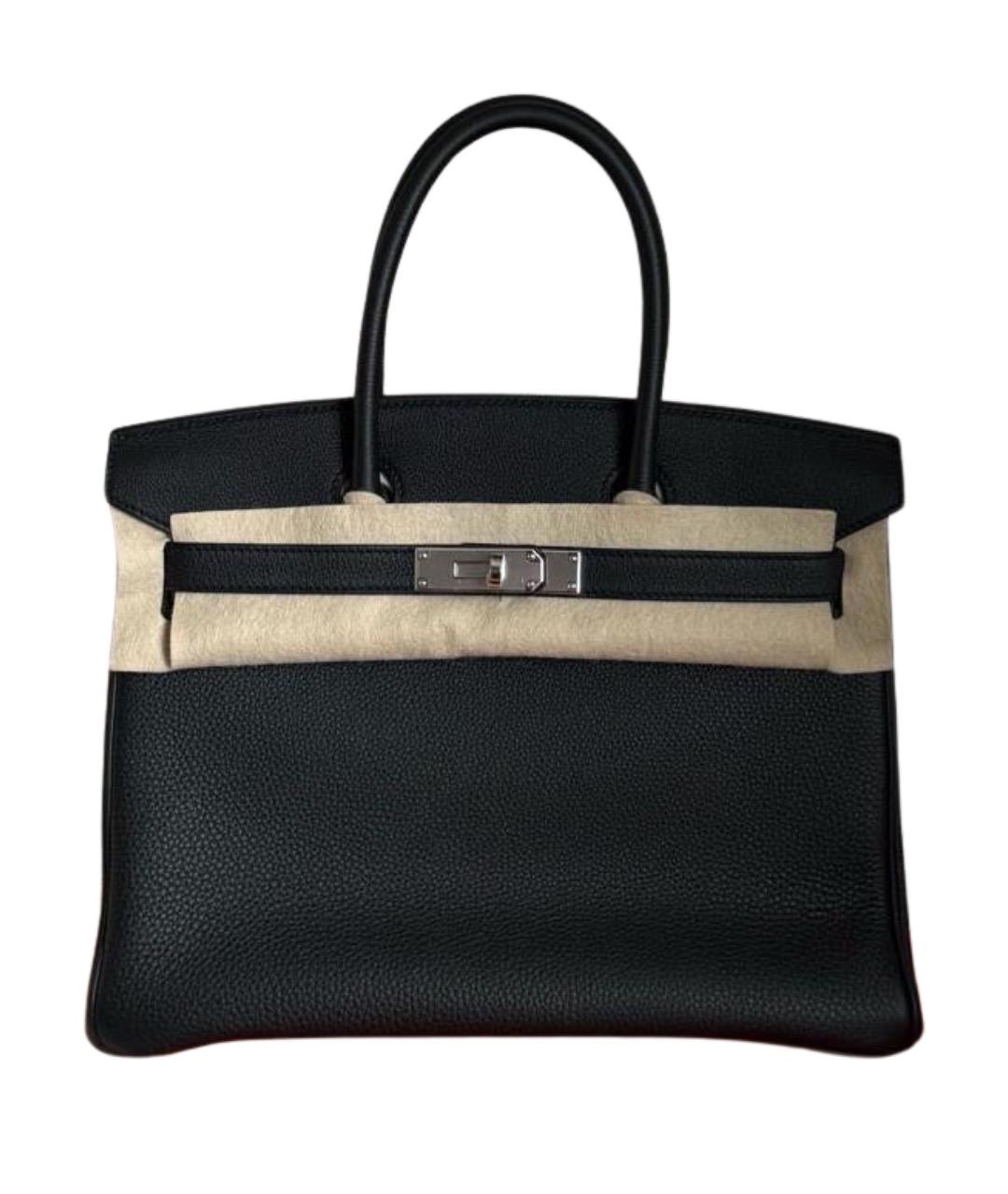 HERMES Черная кожаная сумка с короткими ручками, фото 1