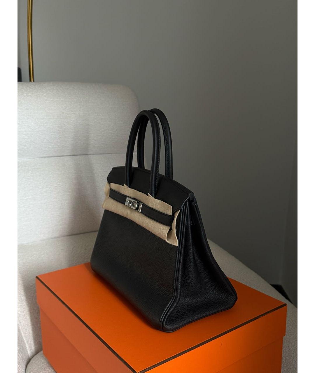 HERMES Черная кожаная сумка с короткими ручками, фото 4