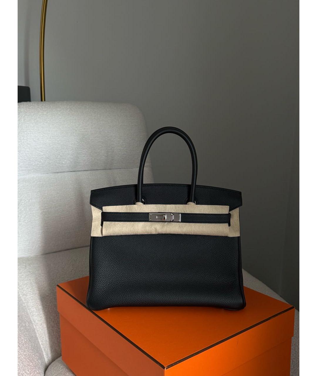 HERMES Черная кожаная сумка с короткими ручками, фото 6