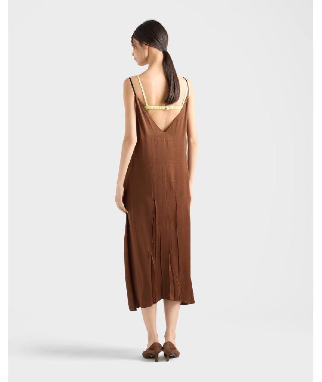 PRADA Коричневое шелковое коктейльное платье, фото 3