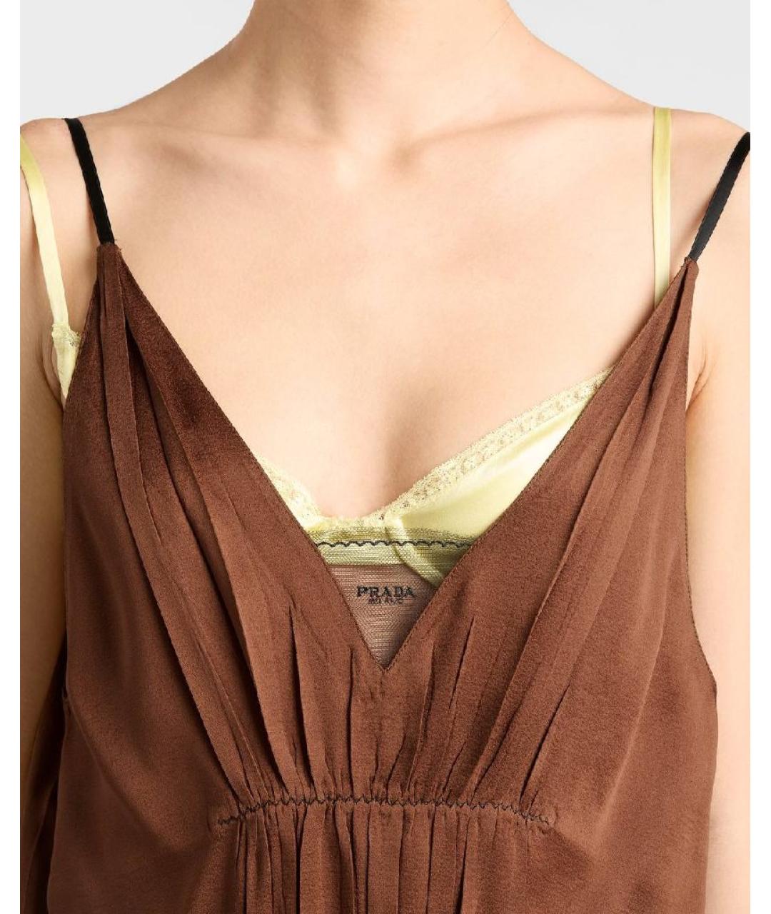 PRADA Коричневое шелковое коктейльное платье, фото 4