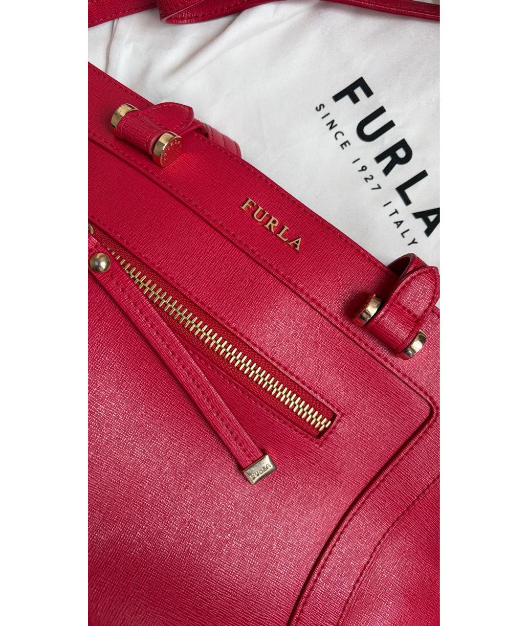 FURLA Красная кожаная сумка с короткими ручками, фото 7