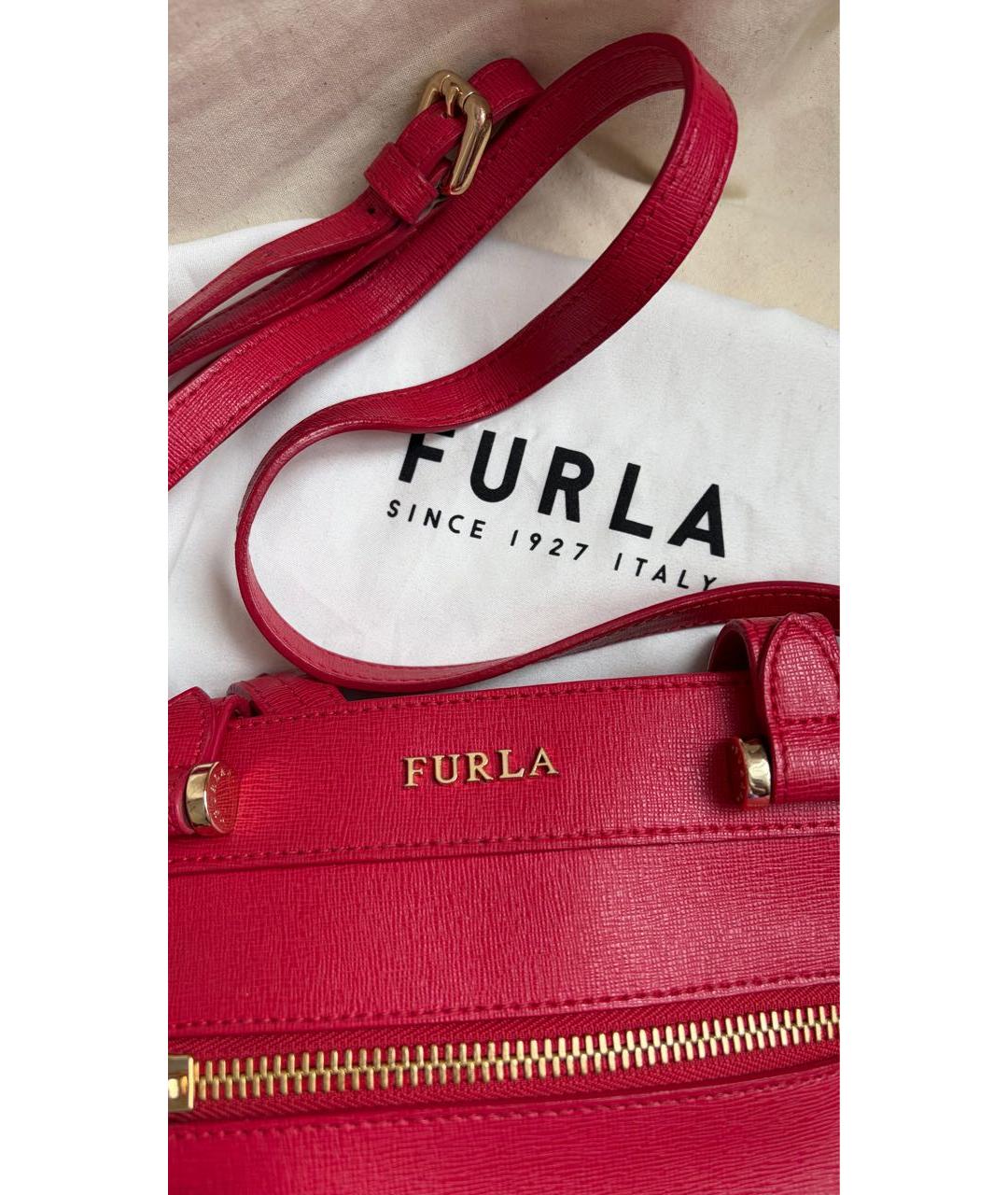 FURLA Красная кожаная сумка с короткими ручками, фото 6