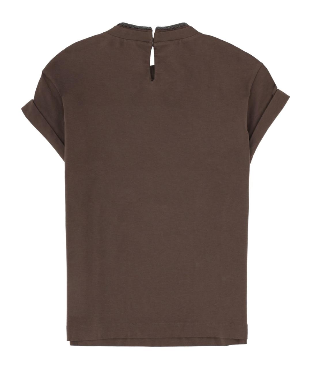 BRUNELLO CUCINELLI Коричневая хлопковая футболка, фото 2