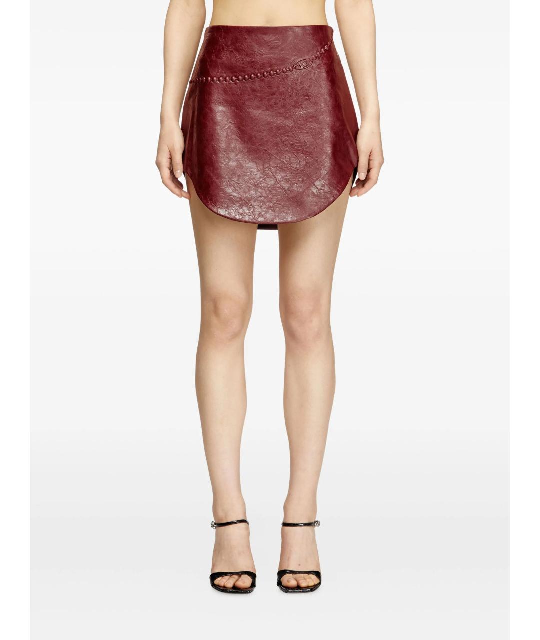 DIESEL Бордовая полиуретановая юбка мини, фото 3