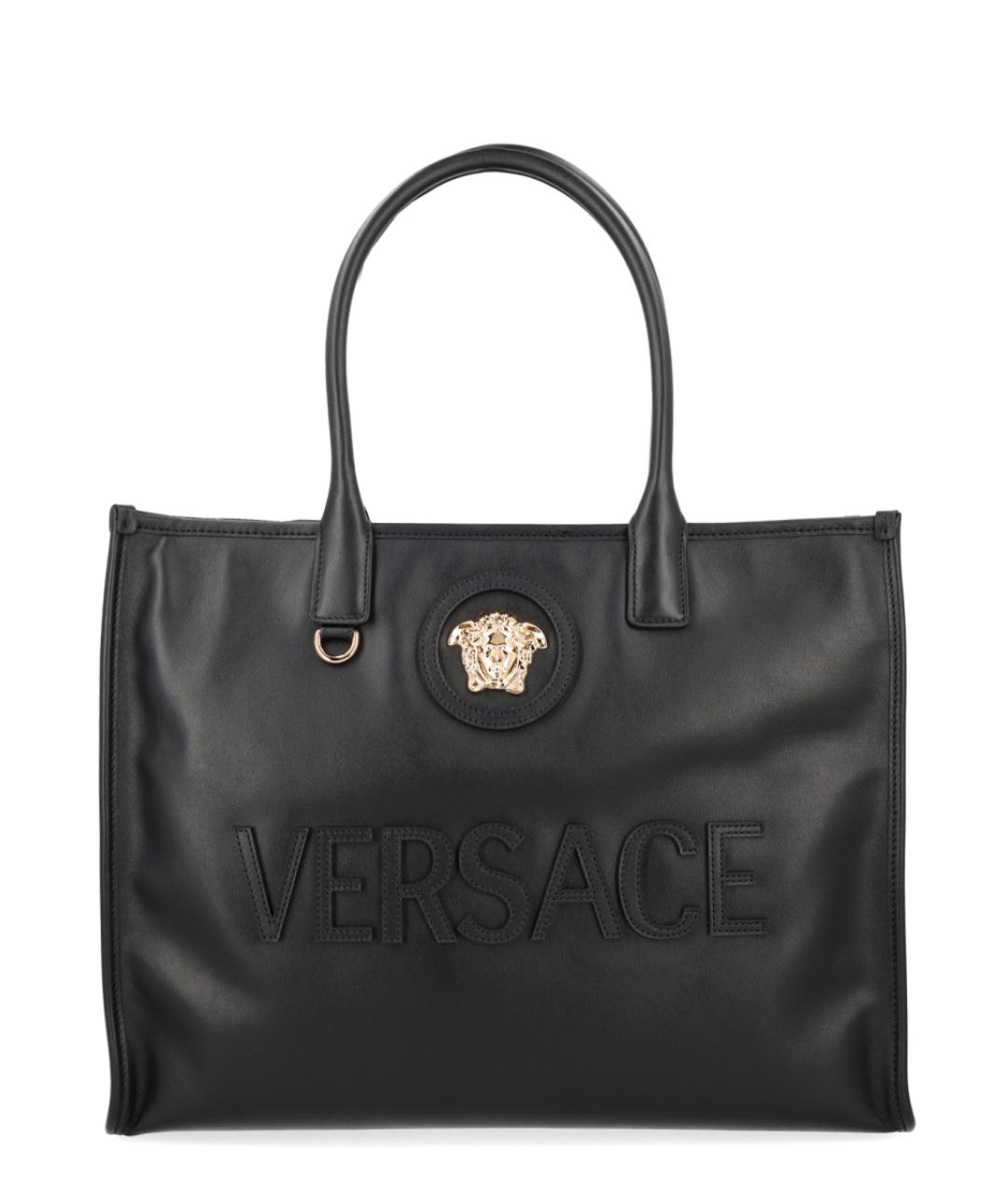 VERSACE Черная кожаная сумка тоут, фото 1