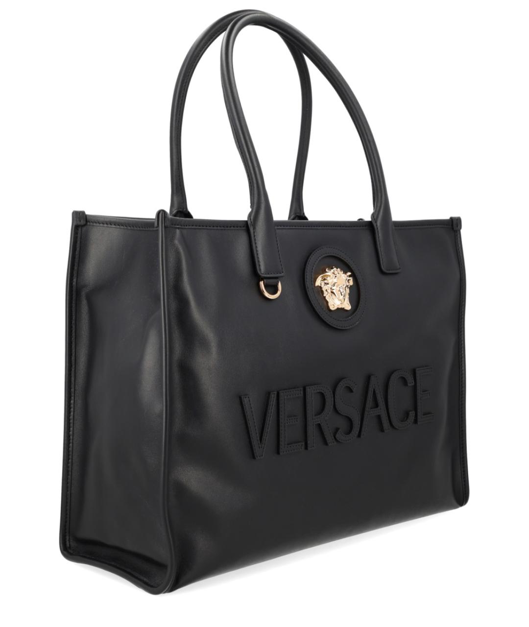 VERSACE Черная кожаная сумка тоут, фото 2