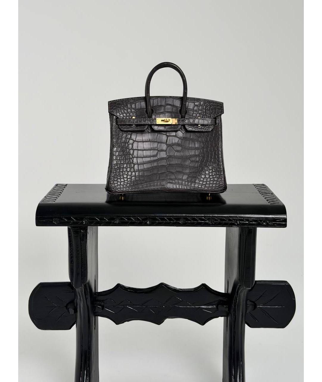 HERMES Антрацитовая сумка с короткими ручками из экзотической кожи, фото 5