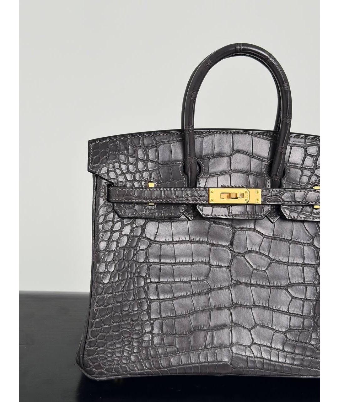 HERMES Антрацитовая сумка с короткими ручками из экзотической кожи, фото 4