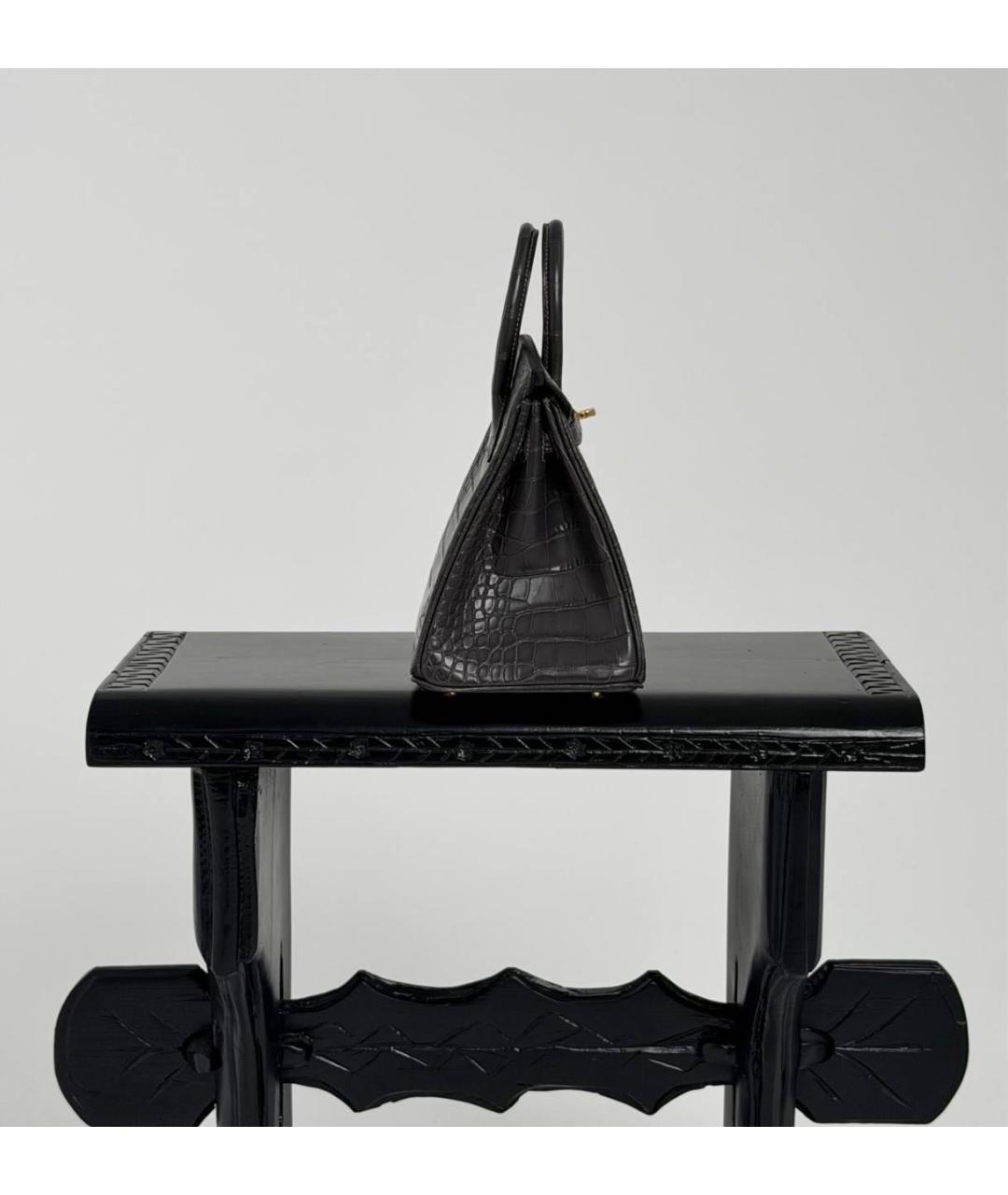 HERMES Антрацитовая сумка с короткими ручками из экзотической кожи, фото 2