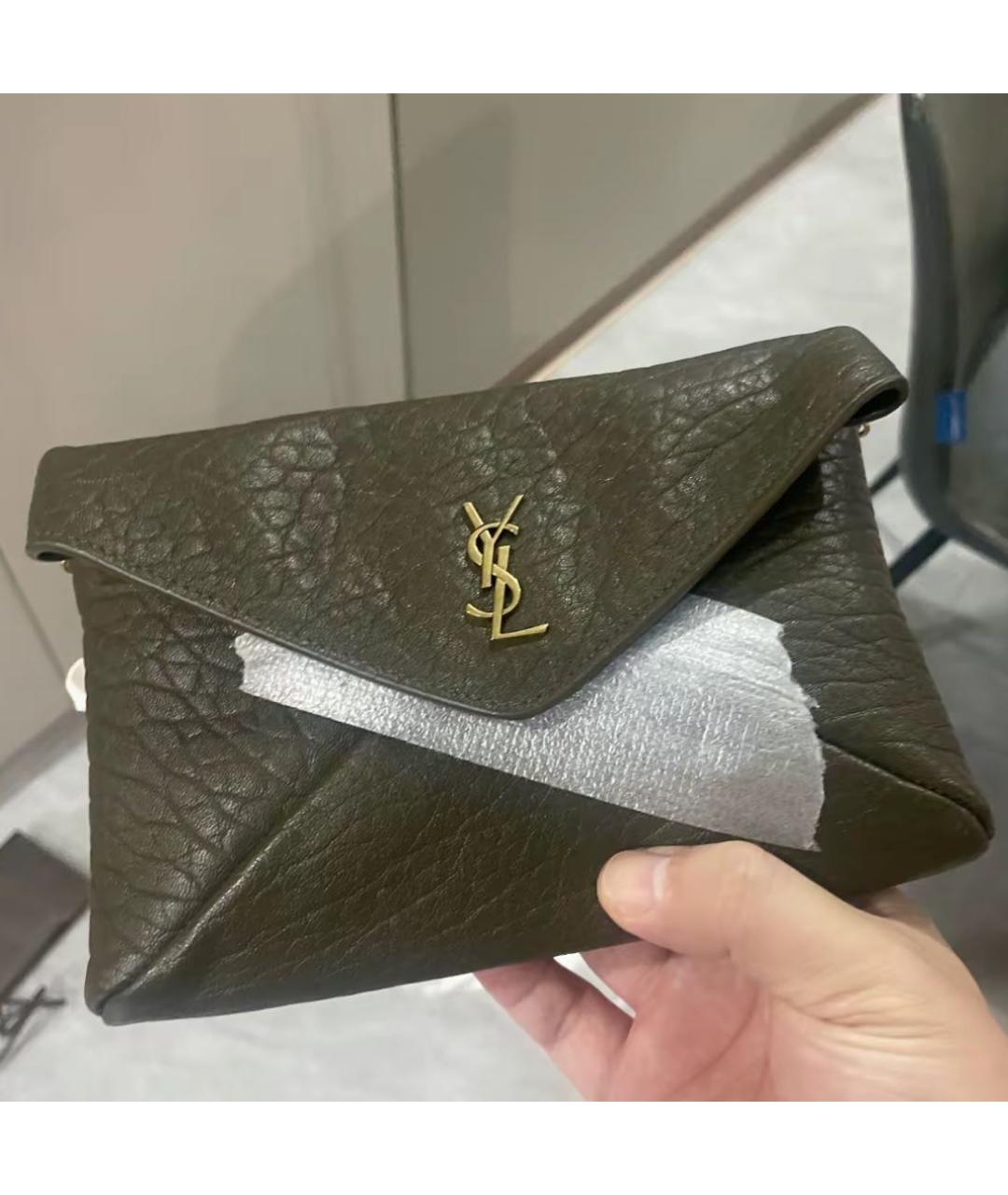 SAINT LAURENT Хаки кожаная сумка через плечо, фото 7