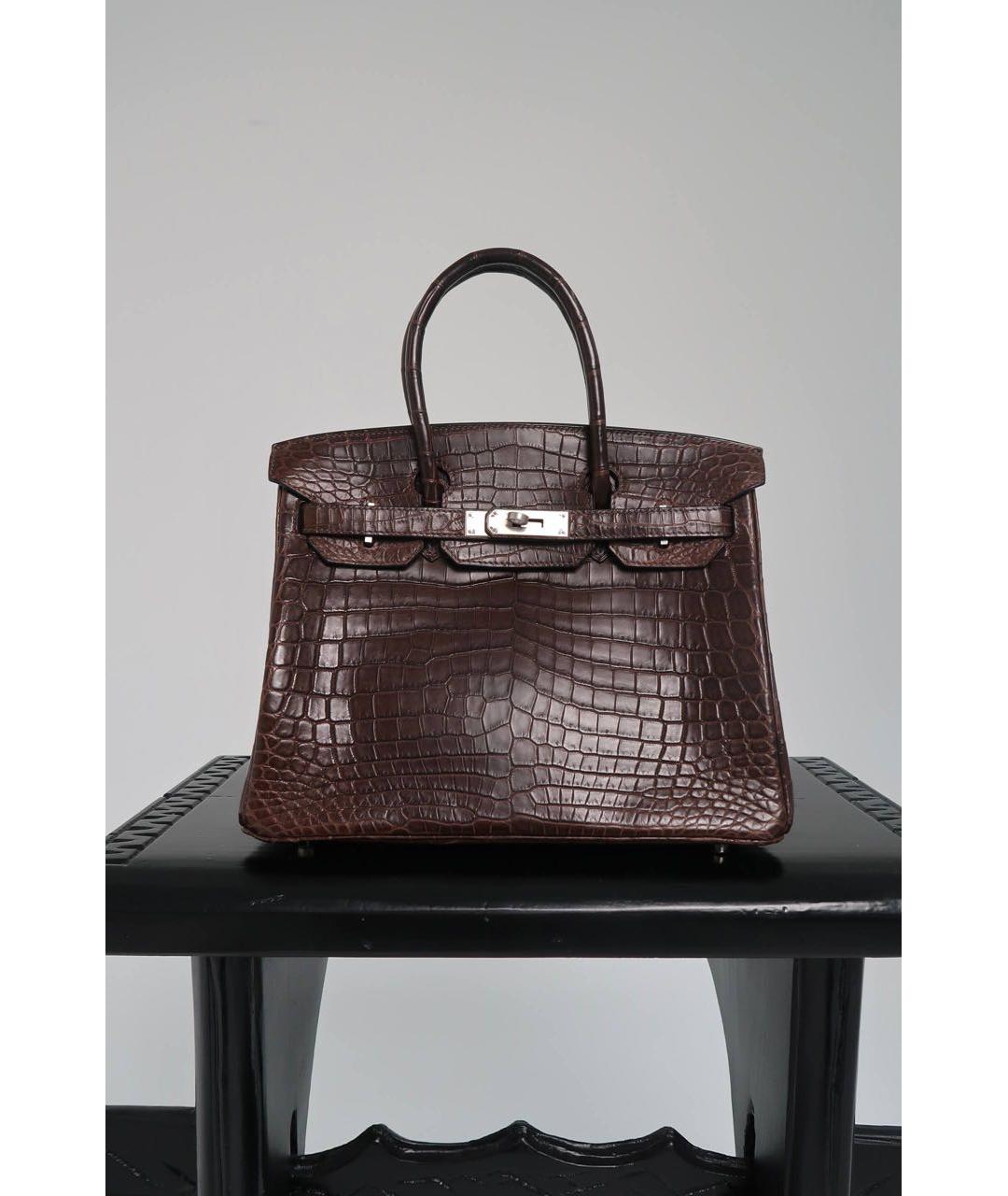 HERMES Бордовая сумка с короткими ручками из экзотической кожи, фото 4