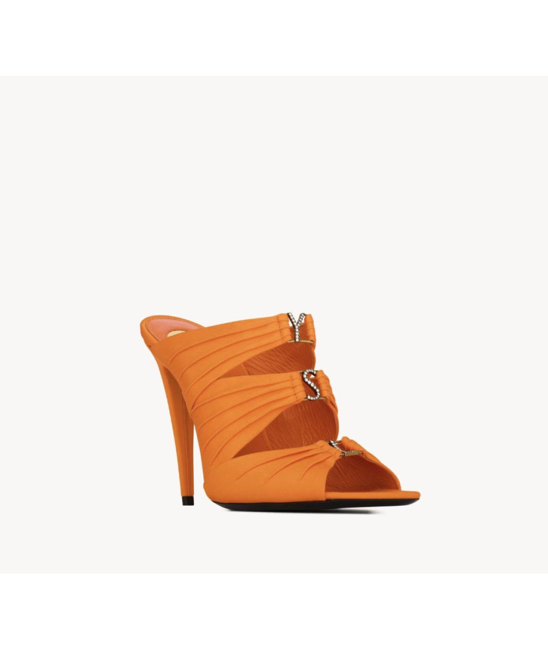 SAINT LAURENT Оранжевое текстильные мюли, фото 4