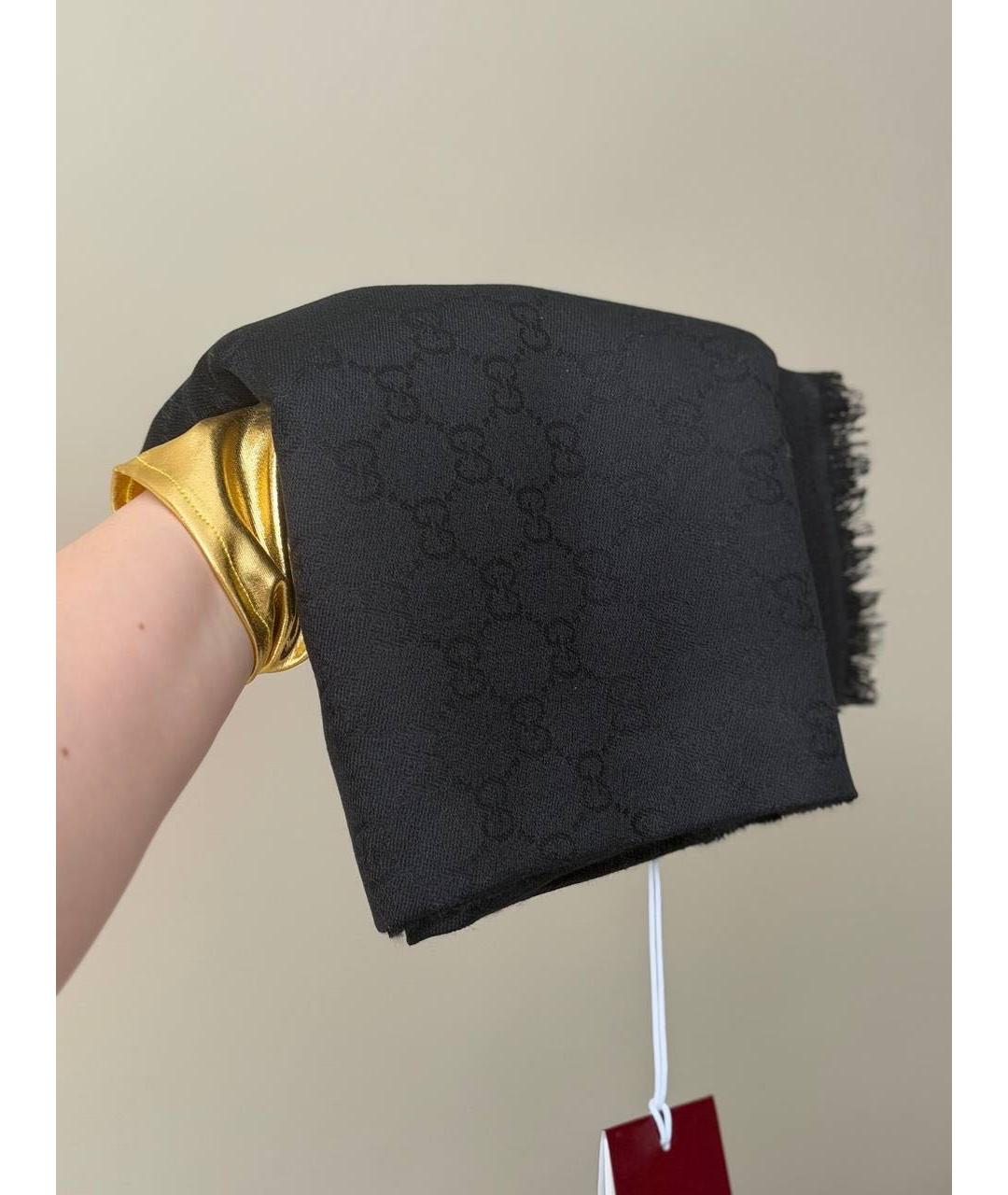 GUCCI Черный шерстяной платок, фото 2