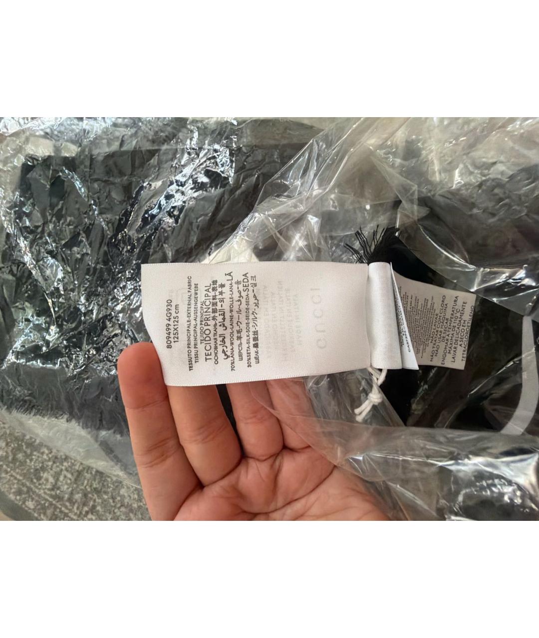 GUCCI Черный шерстяной платок, фото 4